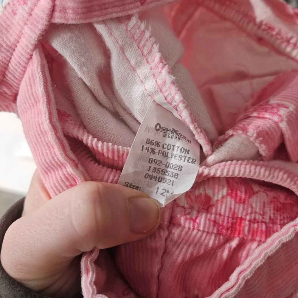 Vintage Oshkosh Bgosh Pink Corduroy Floral Overalls Size 12 Month - Picture 5 of 7